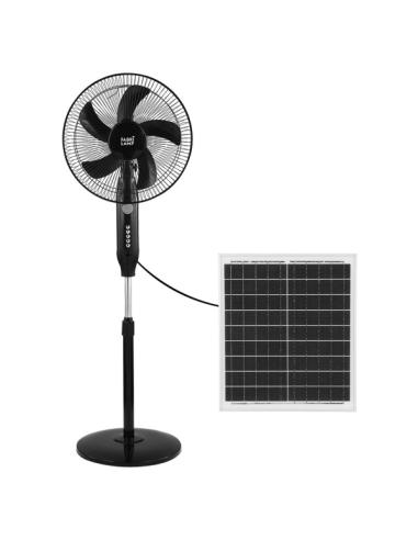 Ventilador De Pie Solar Boreal Negro 30w 3vel 5asp Puerto Usb Motor Dc Y Luz Night  Regx43x38cm Cable 4,20m